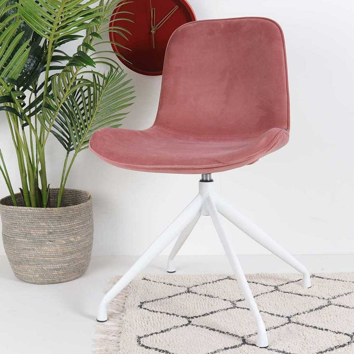 Nolon Nola-Fé draaibare eetkamerstoel velvet roze - wit onderstel