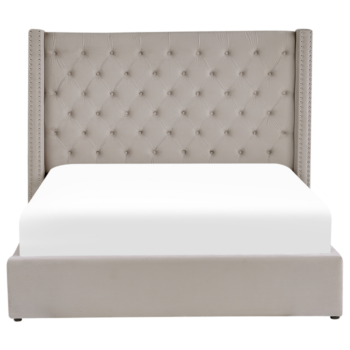 Beliani-LUBBON -Bed met opbergruimte-Lichtgrijs-180 x 200 cm-Fluweel