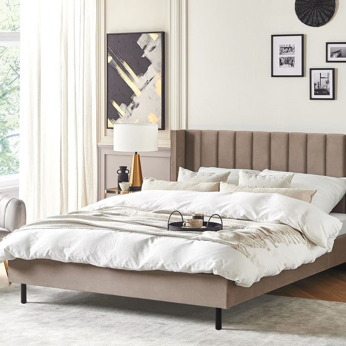 Beliani - VILLETTE - Tweepersoonsbed - Taupe - 180 x 200 cm - Fluweel