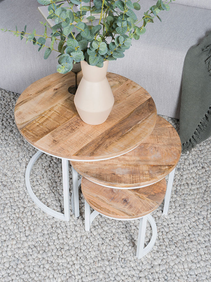 Home67 - Salontafel Set van 3 - Industriële Salontafelset Erjan - Wit