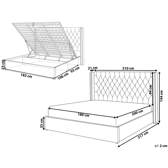 Beliani-LUBBON -Bed met opbergruimte-Zwart-180 x 200 cm-Fluweel