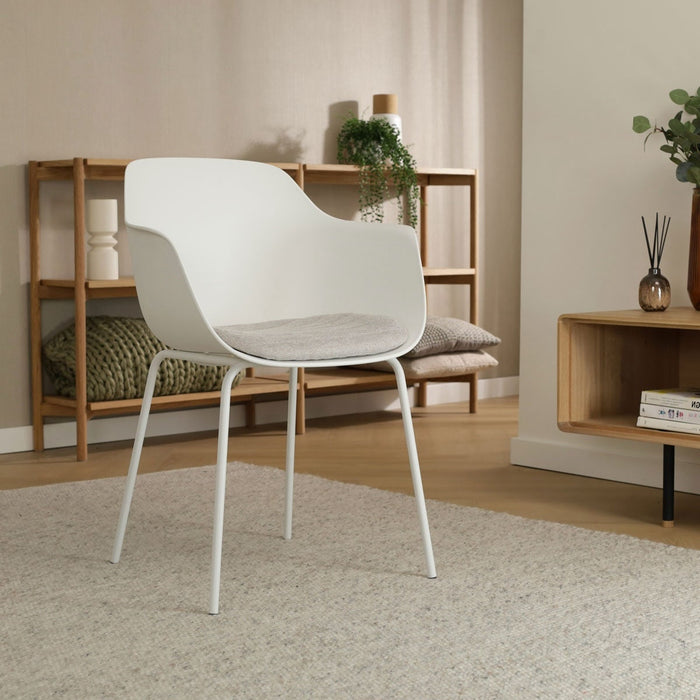 Nolon Nora-Liz Eetkamerstoel Wit - Beige Kussen - Witte Poten