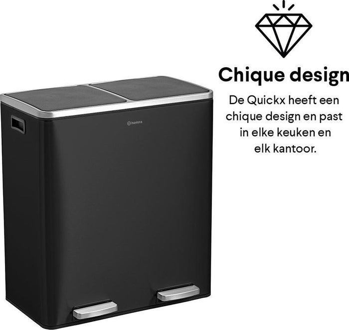 Homra QUICKX Duo Prullenbak - Afvalemmer Afvalscheiding 2 vakken – 60L