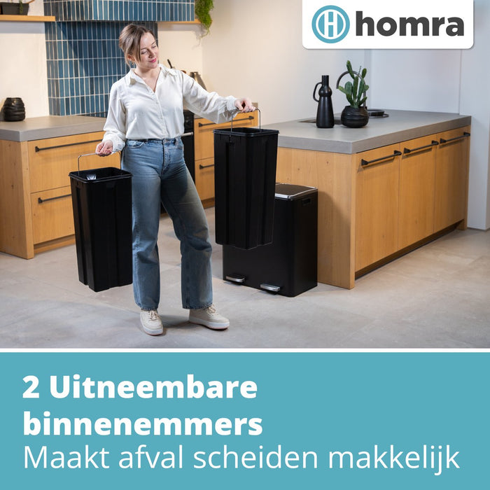 Homra QUICKX Duo Prullenbak - Afvalemmer Afvalscheiding 2 vakken – 60L