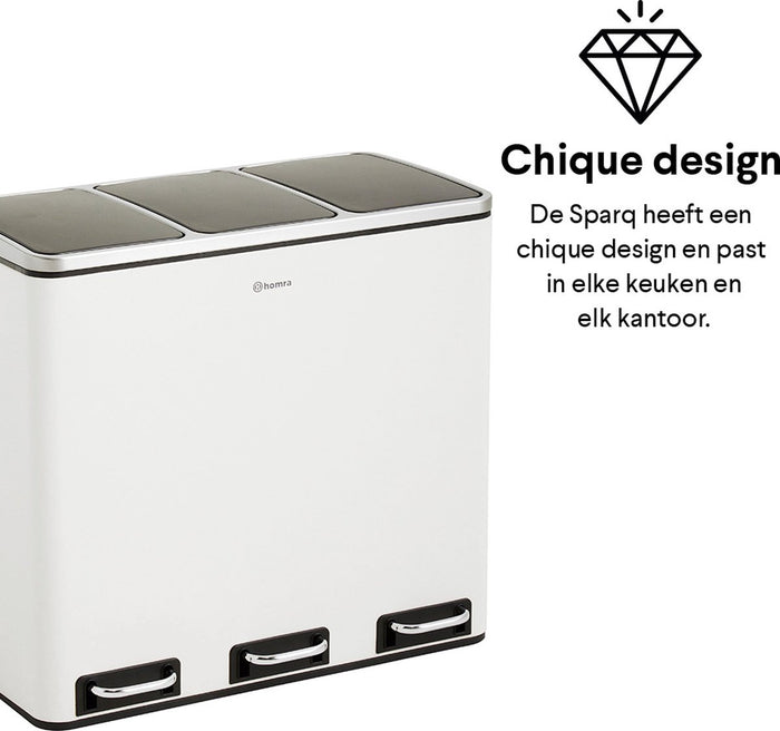 Homra SPARQ afvalscheiding Prullenbak - 3 vakken - 54L - Wit