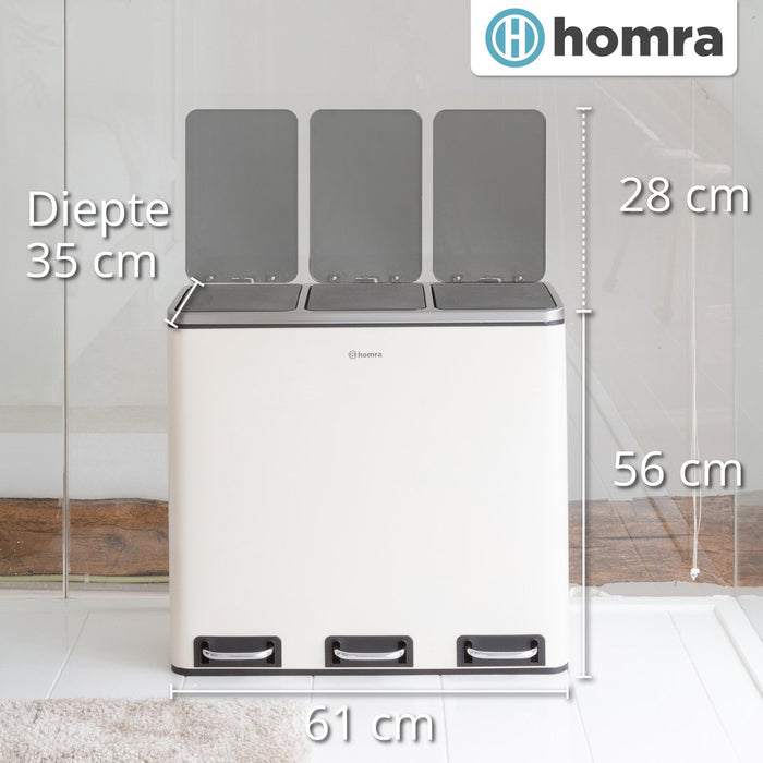 Homra SPARQ afvalscheiding Prullenbak - 3 vakken - 54L - Wit