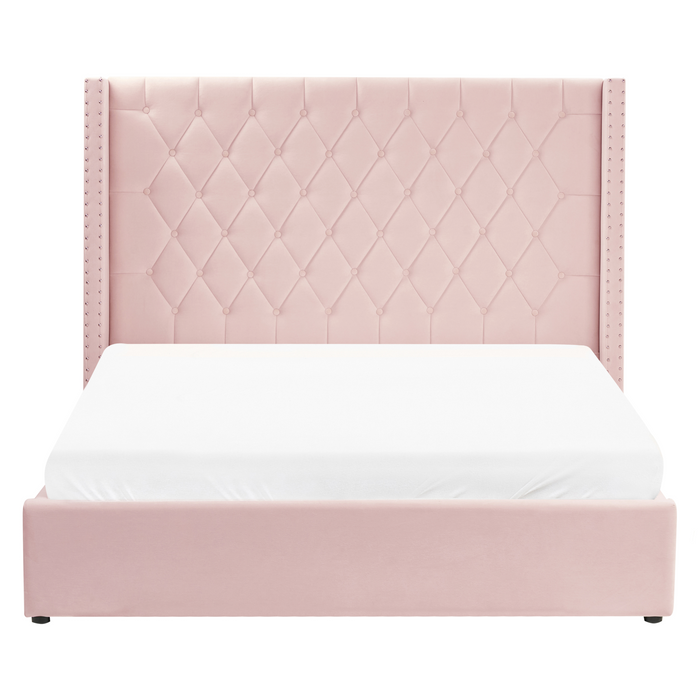 Beliani-LUBBON -Bed met opbergruimte-Pastelroze-160 x 200 cm-Fluweel