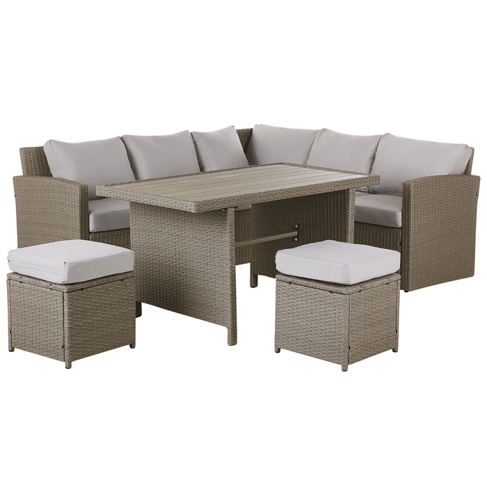 Beliani - BARDI - Loungeset voor 5 - Natuurlijk - PE rotan