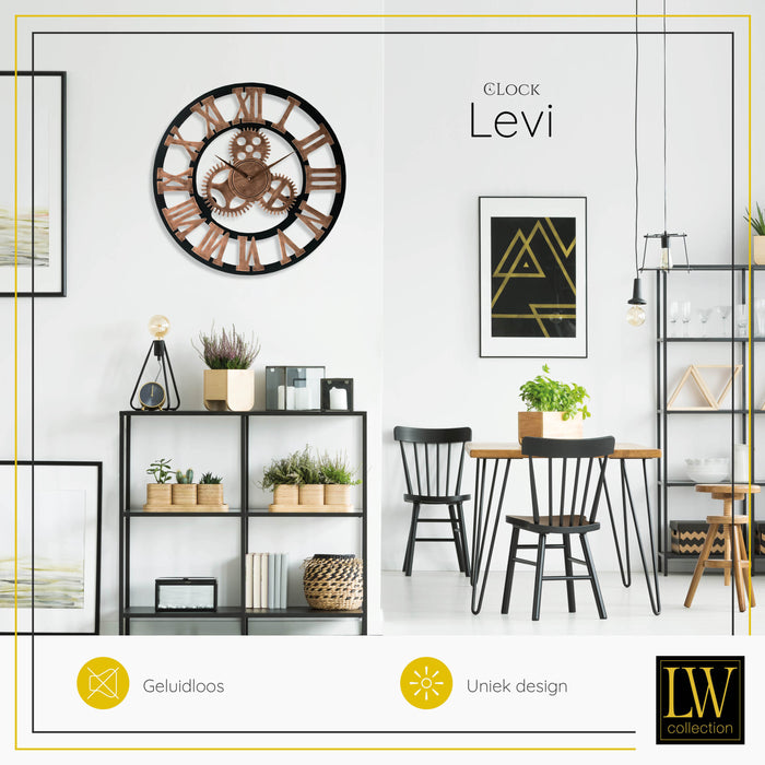 LW Collection Wandklok Levi brons romeins Ø60cm - bruin
