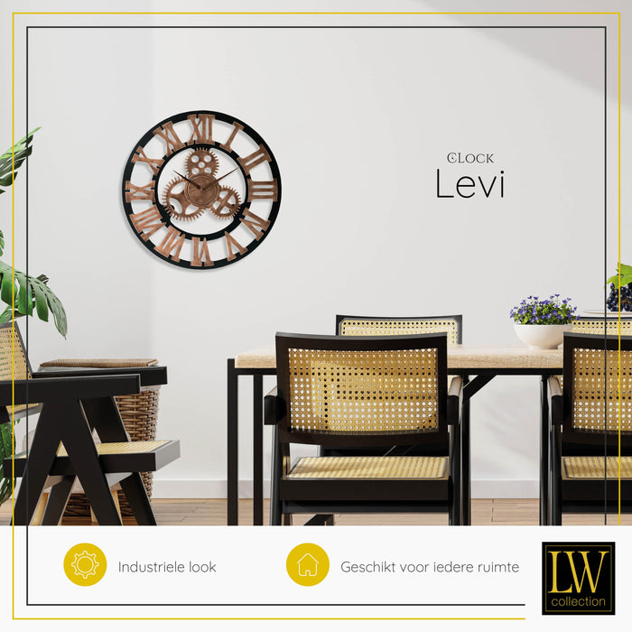 LW Collection Wandklok Levi brons romeins Ø60cm - bruin