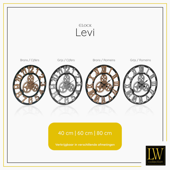 LW Collection Wandklok Levi brons romeins Ø60cm - bruin