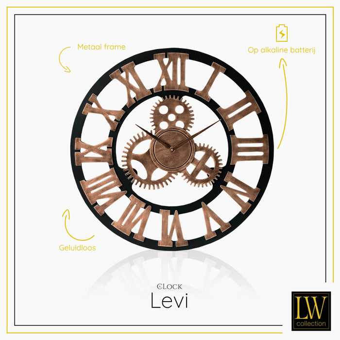 LW Collection Wandklok Levi brons romeins Ø60cm - bruin