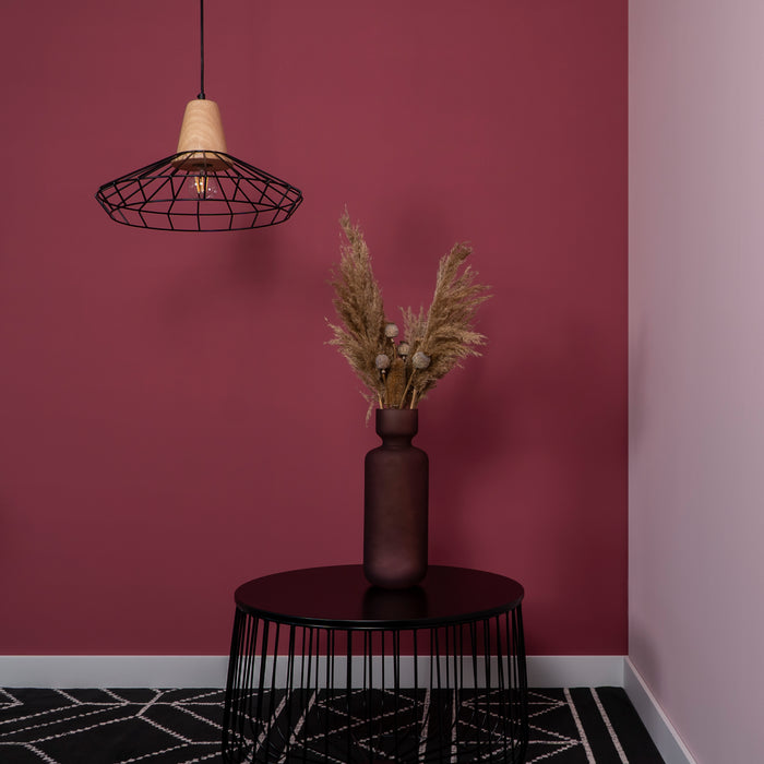 QUVIO Hanglamp rond staaldraad en hout - QUV5051L-BLACK