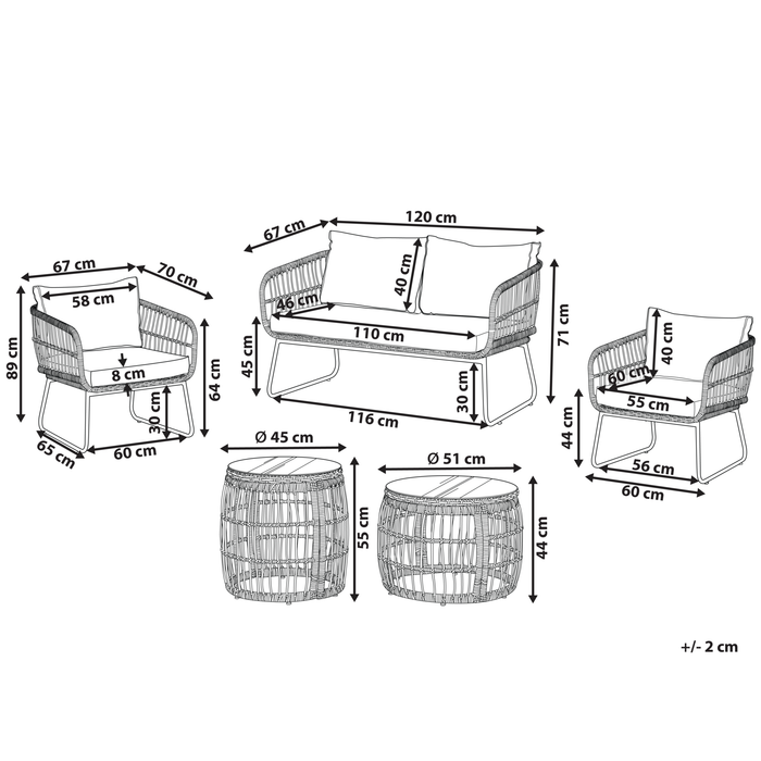 Beliani - RAVELLO - Loungeset voor 4 - Natuurlijk - PE rotan