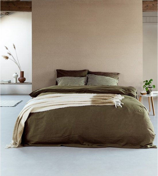 Halflinnen - Donker groen - Maat: 2-persoons (200 x 200|220 cm)