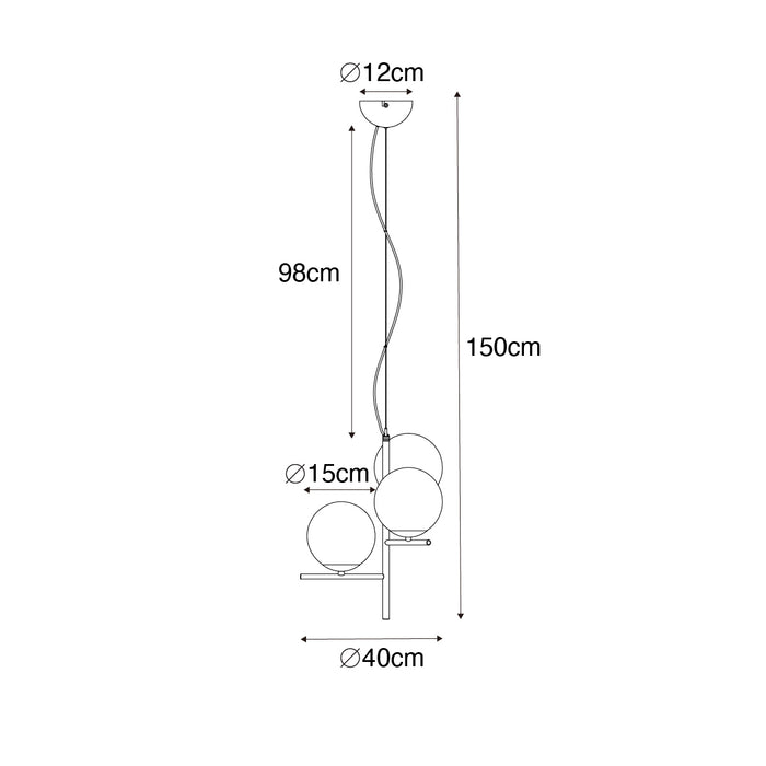 QAZQA Art Deco hanglamp zwart en smoke glas 3-lichts - Flore