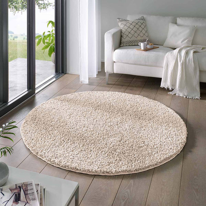 Tapeso Rond vloerkleed hoogpolig effen Classic - crème - 120 cm