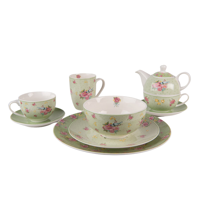 Clayre & Eef Tea for One  460 ml Groen Beige Porselein Bloemen Theepot