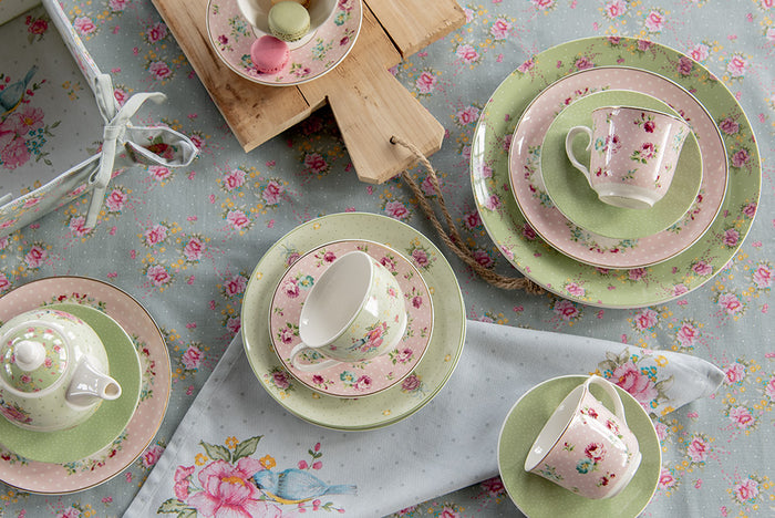 Clayre & Eef Tea for One  460 ml Groen Beige Porselein Bloemen Theepot