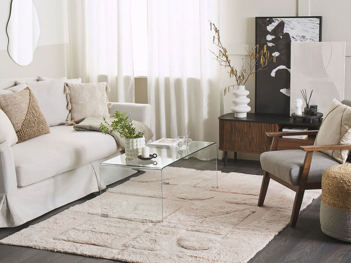 Beliani-DIYADIN-Laagpolig vloerkleed-Beige-160 x 230 cm-Katoen