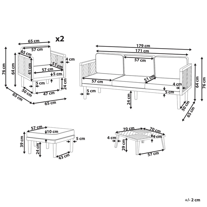 Beliani-BARATTI-Loungeset voor 5-Lichte houtkleur|Wit-Acaciahout