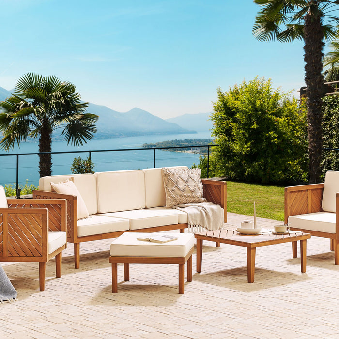 Beliani-BARATTI-Loungeset voor 5-Lichte houtkleur|Wit-Acaciahout