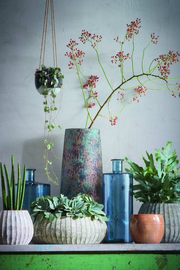 Mica Decorations Guan Glazen Fles - H40 x Ø15 cm - Blauw