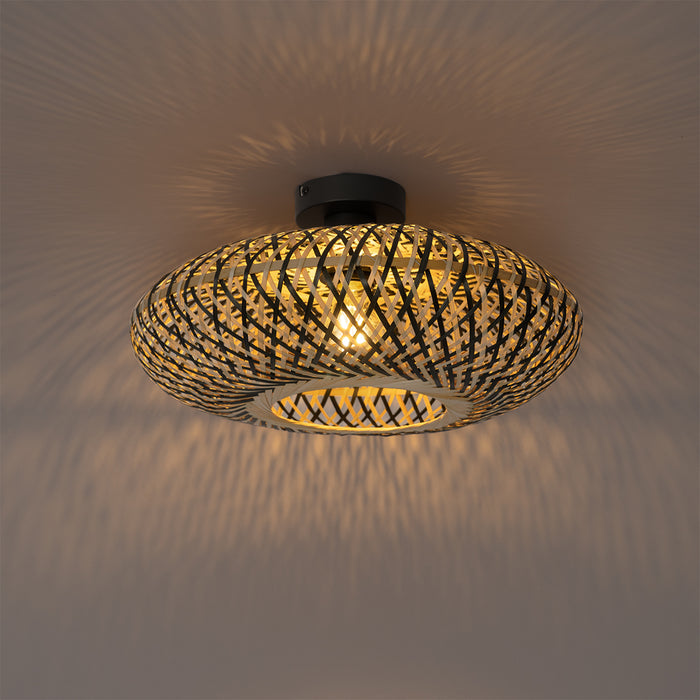 QAZQA Oosterse plafondlamp zwart bamboe 40 cm - Ostrava