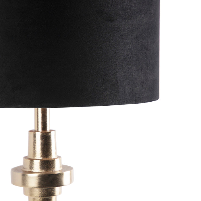 QAZQA Art deco tafellamp goud met velours zwarte kap  40 cm - Diverso