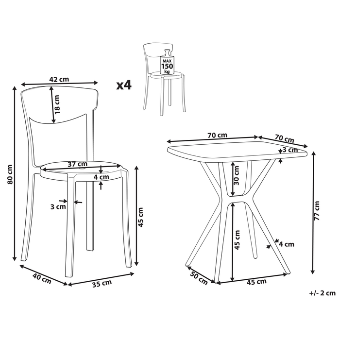 Beliani-SERSALE|VIESTE-Bistroset voor 4 -Wit-Synthetisch materiaal