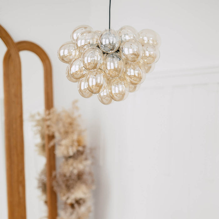 QAZQA Art Deco hanglamp zwart met Amber glas 8-lichts - Uvas