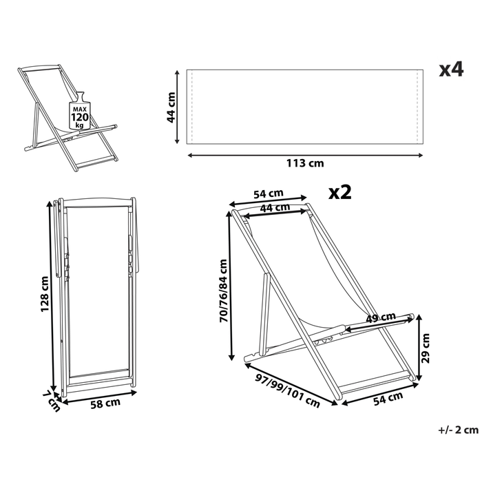 Beliani - ANZIO - Strandstoel set van 2 - Donkerhout|Rood - Polyester