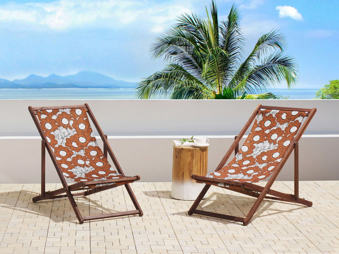 Beliani - ANZIO - Strandstoel set van 2 - Donkerhout|Rood - Polyester