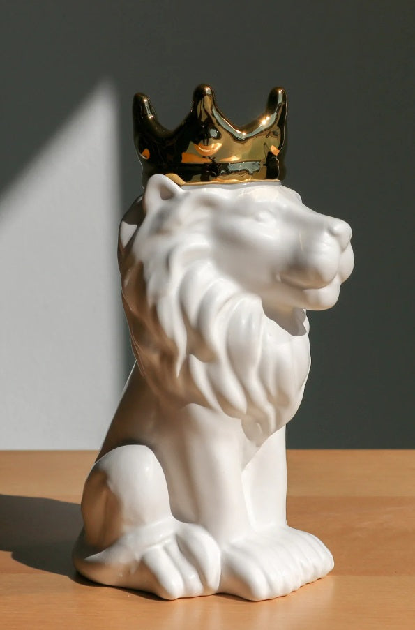 Decoratief beeld Vaas Royal Lion - Wit|Goud - H21 cm