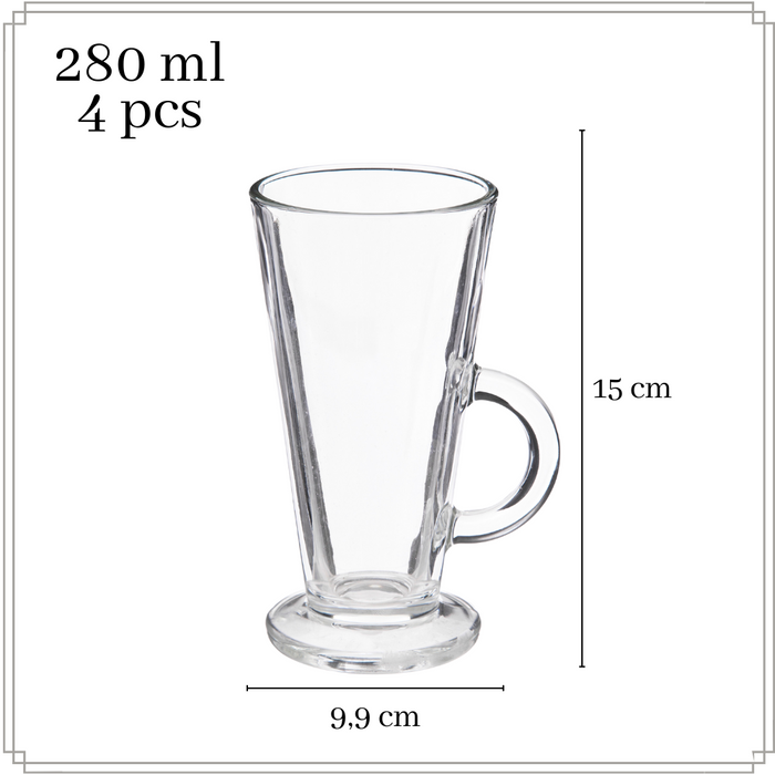 OTIX Latte Macchiato Glazen 280 ml 4 Stuks Theeglazen met Oor Cappu...