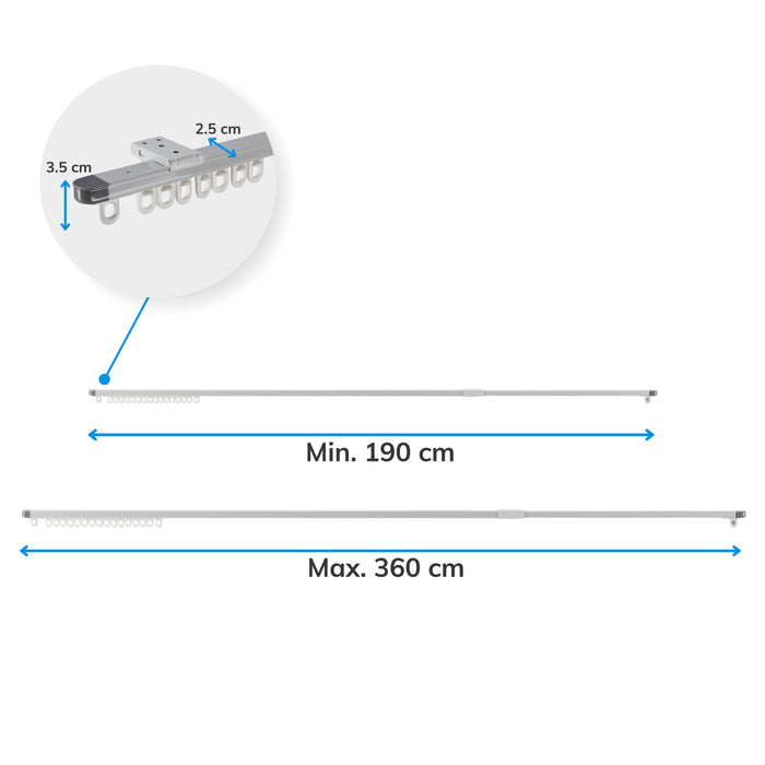 Gordijnrail - uitschuifbaar - van 190 tot 360 cm - aluminium - gebroken wit