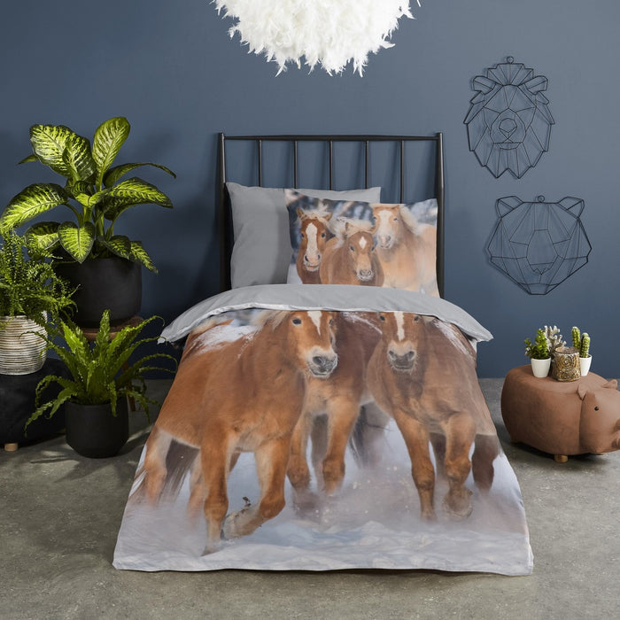 Good Morning Kinder Dekbedovertrek Flanel Happy Horses - multi