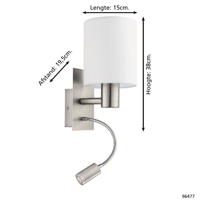 EGLO Pasteri Wandlamp - E27|LED - 38 cm - Grijs|Wit