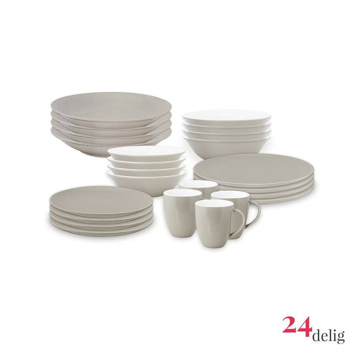 vtwonen Serviesset - Matt Flax - Porselein - 24-delig