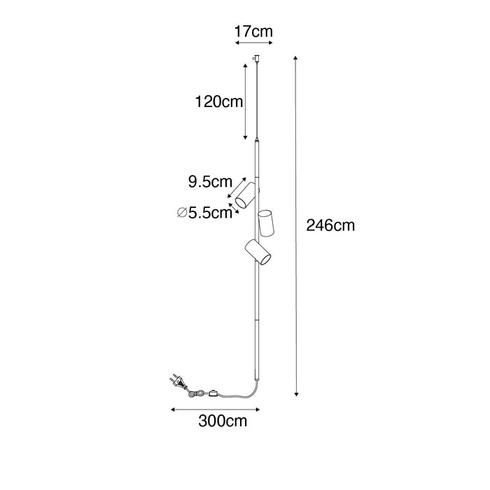 QAZQA Hanglamp zwart met voetschakelaar 3-lichts - Jeana Luxe
