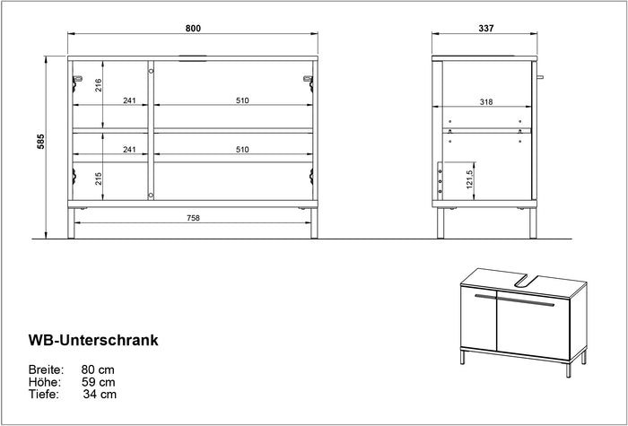 Germania Yonkers Wastafelonderkast Grafiet | Eiken 80 cm