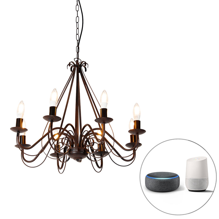 QAZQA Smart kroonluchter roestbruin 8-lichts incl. Wifi B35 -