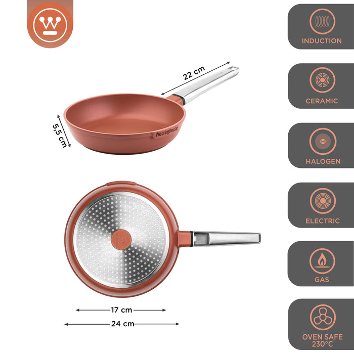 Westinghouse Pannenset - Koekenpan 24+28 cm en Steelpan 18 cm - Rood