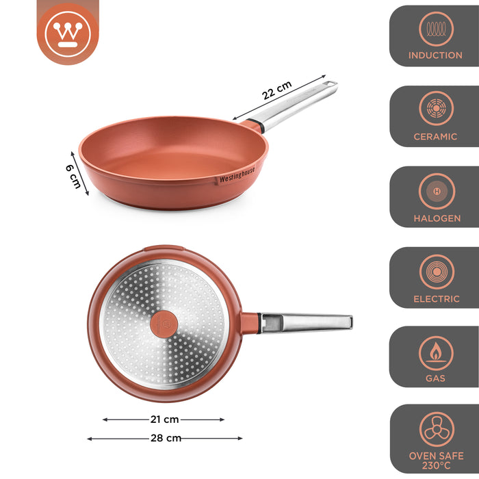 Westinghouse Pannenset - Koekenpan 24+28 cm en Steelpan 18 cm - Rood