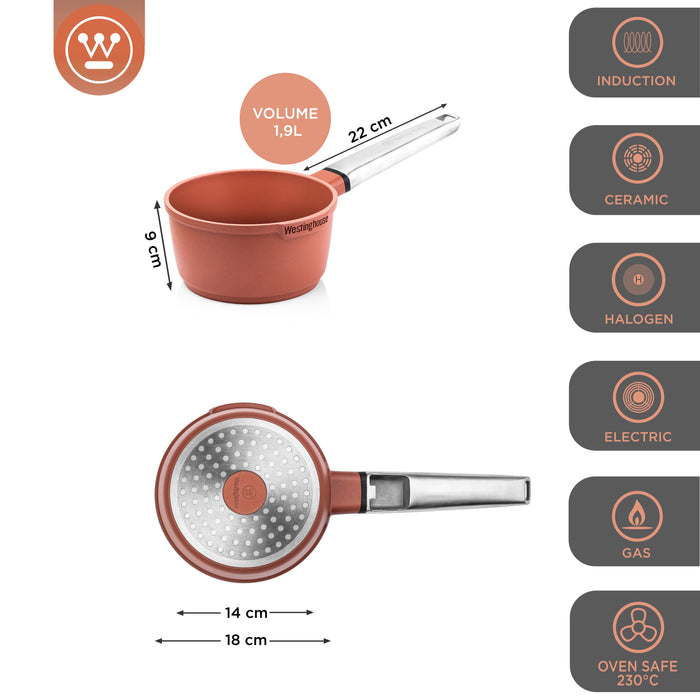 Westinghouse Pannenset - Koekenpan 24+28 cm en Steelpan 18 cm - Rood