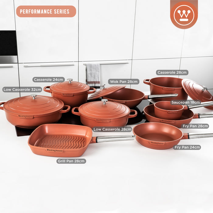 Westinghouse Pannenset - Koekenpan 24+28 cm en Steelpan 18 cm - Rood