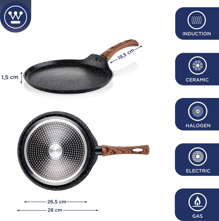Westinghouse Pannenset - Pannenkoekenpannen 7-kops+28cm - Marmer Wood