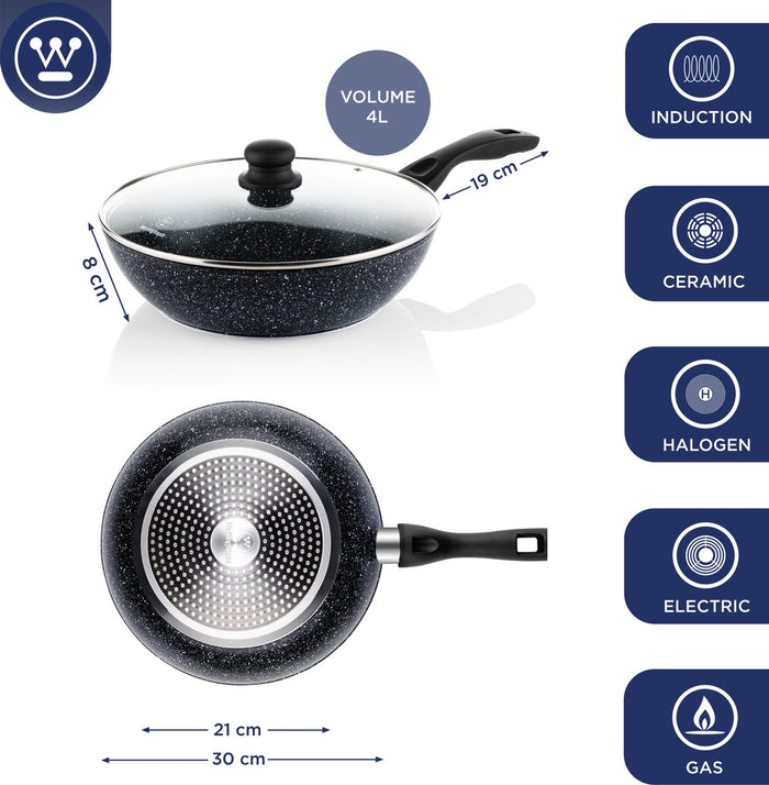 Westinghouse Pannenset - Wokpan 30cm + Koekenpan 30cm + Braadpan 28cm