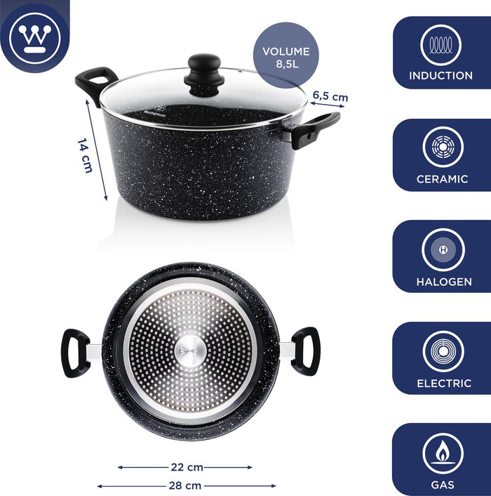 Westinghouse Pannenset - Wokpan 30cm + Koekenpan 30cm + Braadpan 28cm