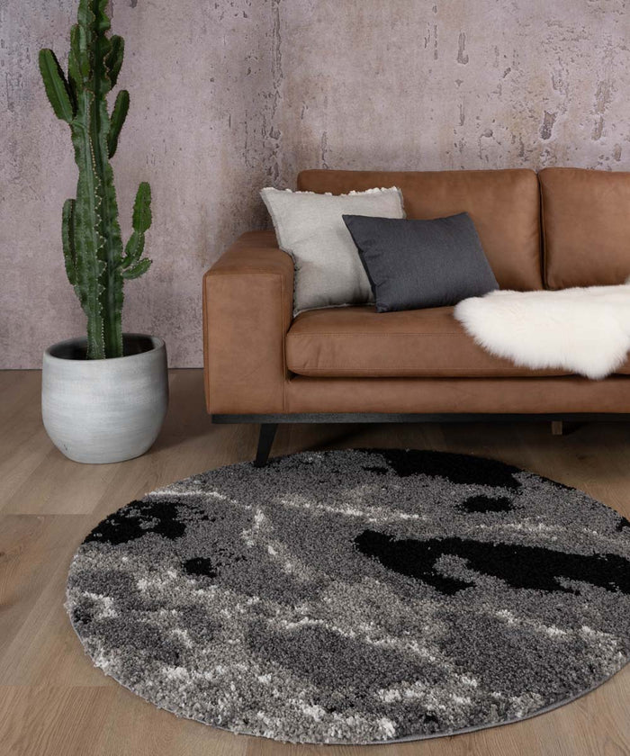 Boho&me Rond hoogpolig vloerkleed Marble Artisan - grijs - 240 cm rond